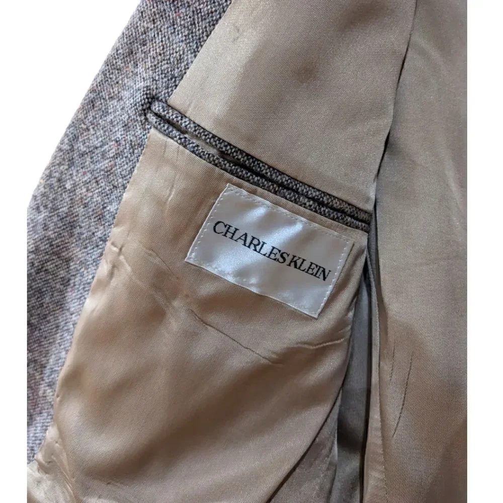 Charles Klein Wool Brown Two Button Blazer Chestnut Button Patch Elbows Size 40S
